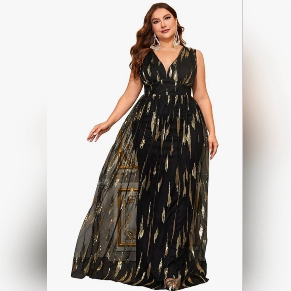 Giffniseti Elegant Black and Gold Maxi Dress